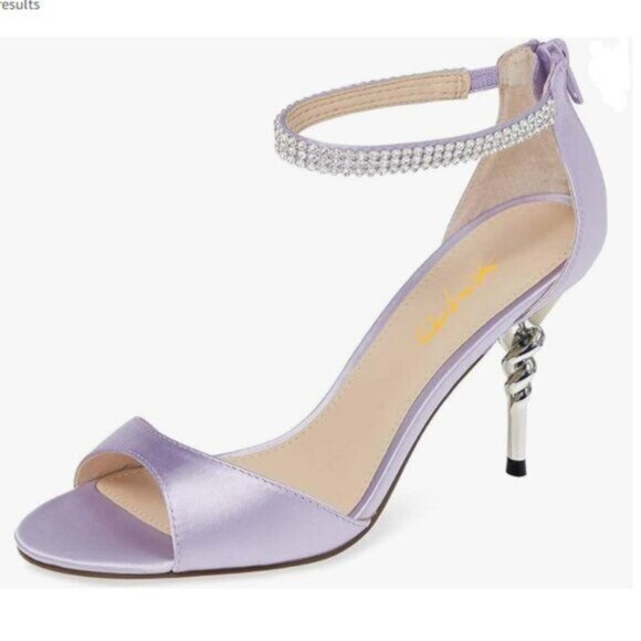 XYD Lavender Open Toe Rhinestones Ankle Strap Sandals Mid Heel Bridal Shoes - Picture 1 of 8